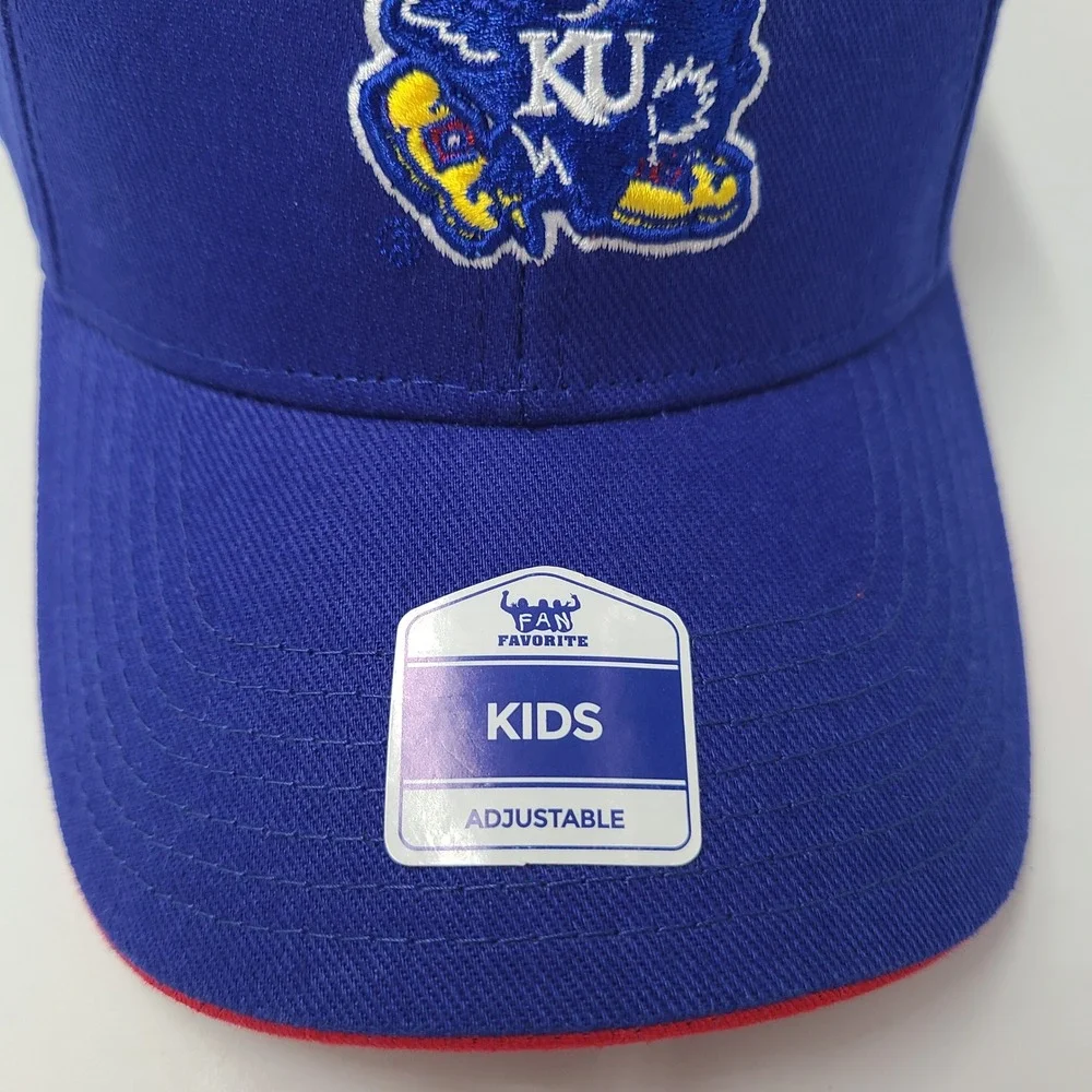Kids Kansas Jayhawks Hat Adjustable Fan Favorite Blue Red NCAA University Boys